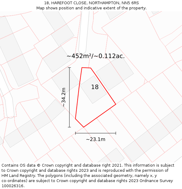 18, HAREFOOT CLOSE, NORTHAMPTON, NN5 6RS: Plot and title map
