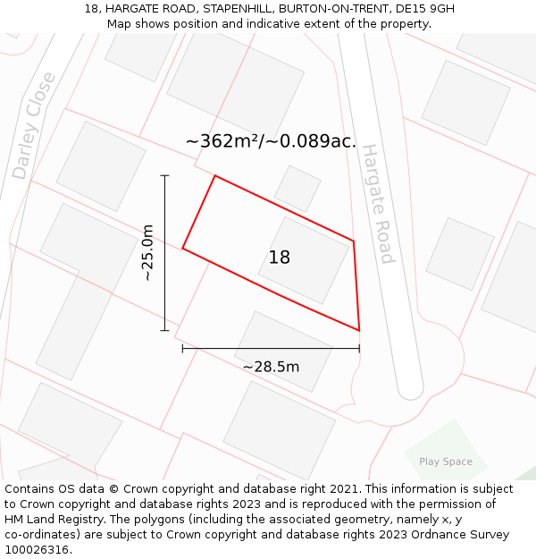 18, HARGATE ROAD, STAPENHILL, BURTON-ON-TRENT, DE15 9GH: Plot and title map