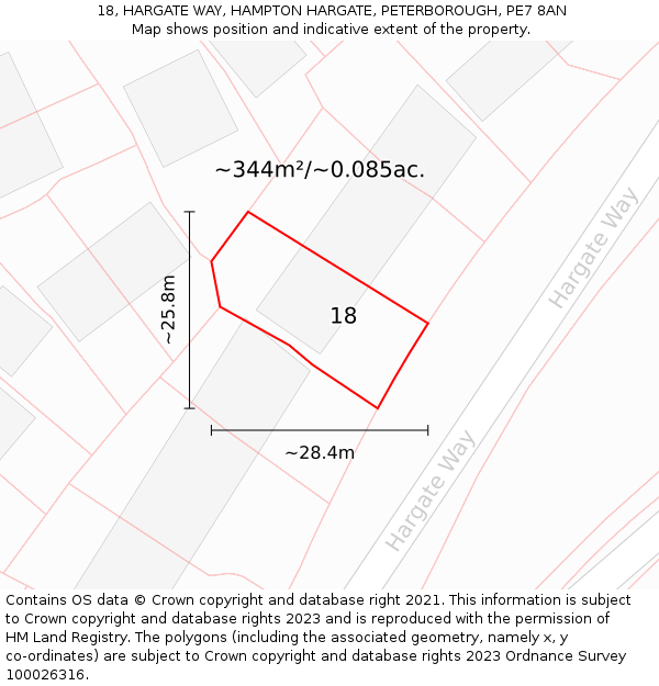 18, HARGATE WAY, HAMPTON HARGATE, PETERBOROUGH, PE7 8AN: Plot and title map