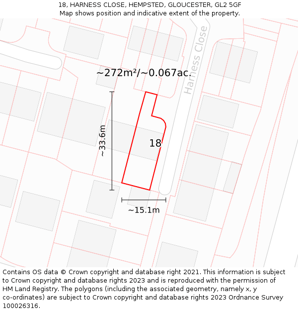 18, HARNESS CLOSE, HEMPSTED, GLOUCESTER, GL2 5GF: Plot and title map