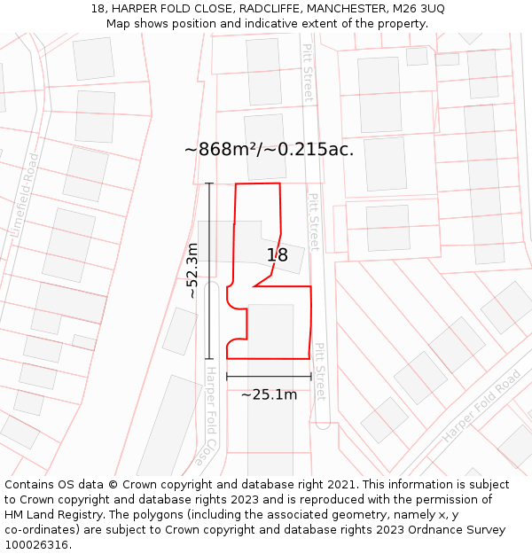18, HARPER FOLD CLOSE, RADCLIFFE, MANCHESTER, M26 3UQ: Plot and title map