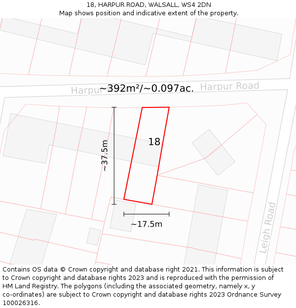 18, HARPUR ROAD, WALSALL, WS4 2DN: Plot and title map