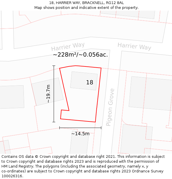 18, HARRIER WAY, BRACKNELL, RG12 8AL: Plot and title map