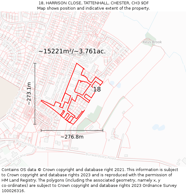 18, HARRISON CLOSE, TATTENHALL, CHESTER, CH3 9DF: Plot and title map