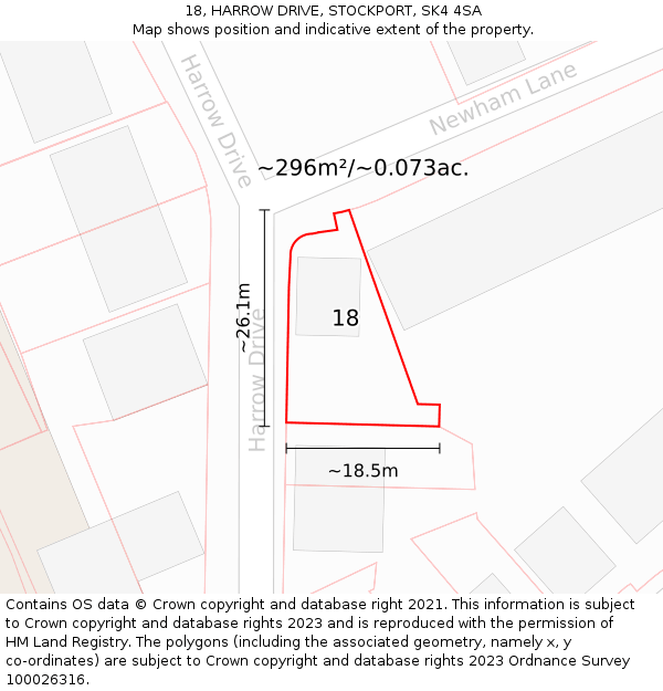 18, HARROW DRIVE, STOCKPORT, SK4 4SA: Plot and title map
