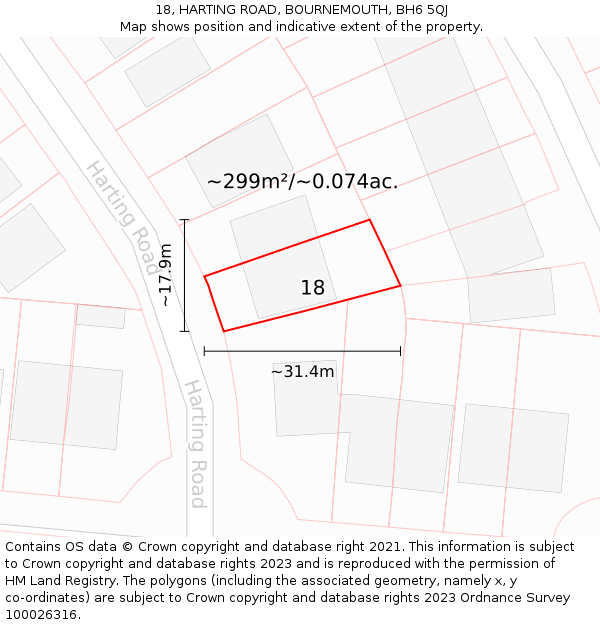 18, HARTING ROAD, BOURNEMOUTH, BH6 5QJ: Plot and title map