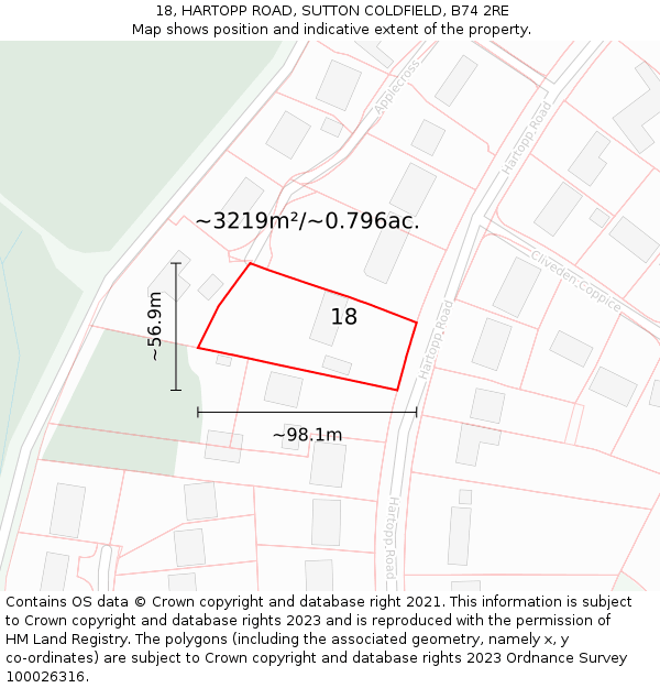 18, HARTOPP ROAD, SUTTON COLDFIELD, B74 2RE: Plot and title map