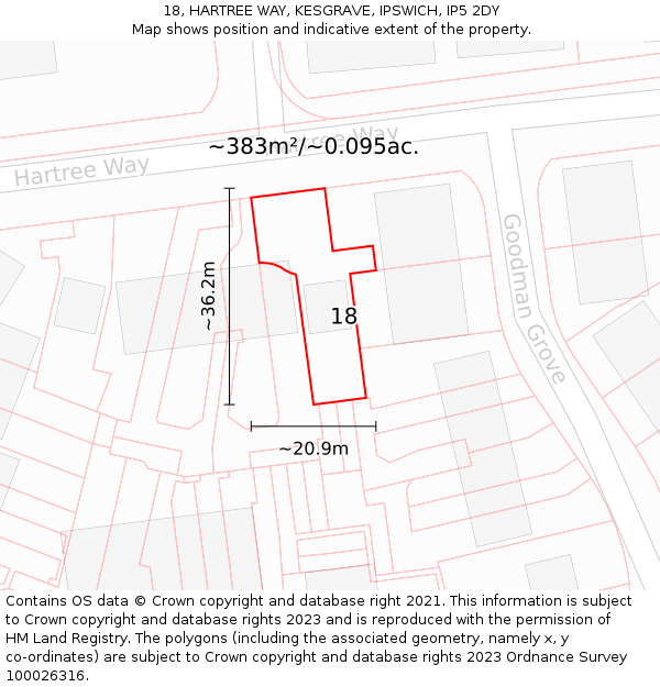 18, HARTREE WAY, KESGRAVE, IPSWICH, IP5 2DY: Plot and title map