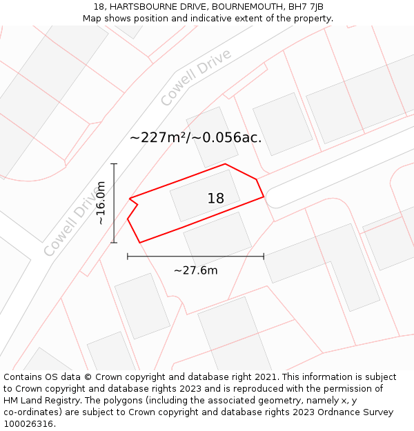 18, HARTSBOURNE DRIVE, BOURNEMOUTH, BH7 7JB: Plot and title map