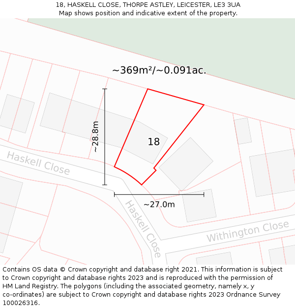 18, HASKELL CLOSE, THORPE ASTLEY, LEICESTER, LE3 3UA: Plot and title map