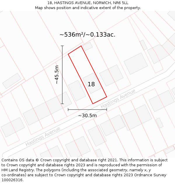 18, HASTINGS AVENUE, NORWICH, NR6 5LL: Plot and title map