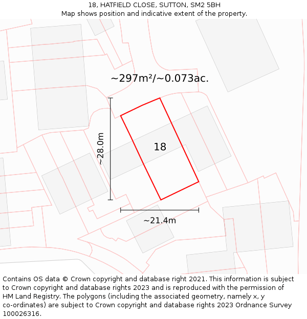 18, HATFIELD CLOSE, SUTTON, SM2 5BH: Plot and title map