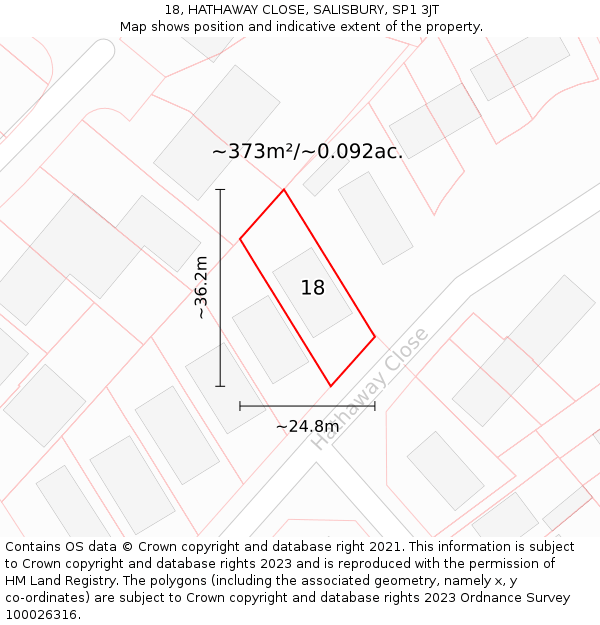 18, HATHAWAY CLOSE, SALISBURY, SP1 3JT: Plot and title map