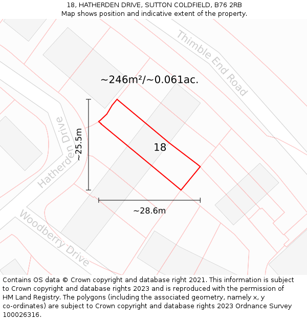 18, HATHERDEN DRIVE, SUTTON COLDFIELD, B76 2RB: Plot and title map