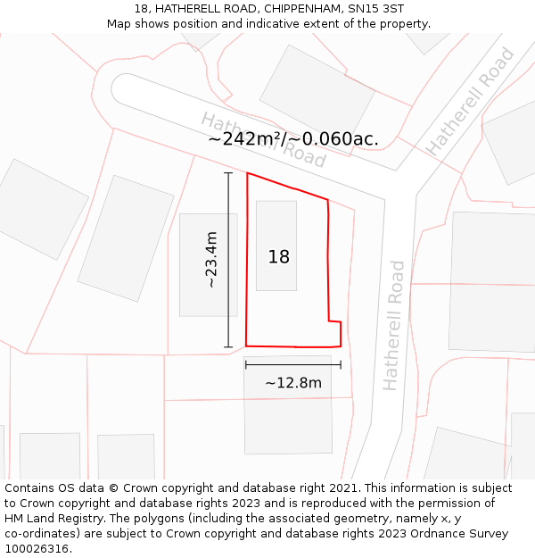 18, HATHERELL ROAD, CHIPPENHAM, SN15 3ST: Plot and title map