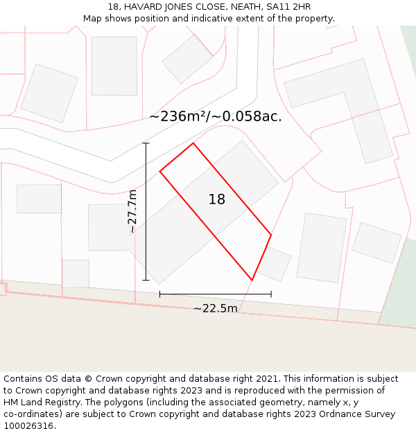 18, HAVARD JONES CLOSE, NEATH, SA11 2HR: Plot and title map