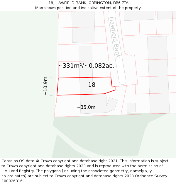 18, HAWFIELD BANK, ORPINGTON, BR6 7TA: Plot and title map