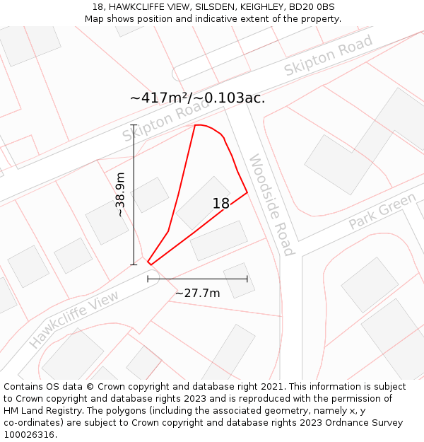 18, HAWKCLIFFE VIEW, SILSDEN, KEIGHLEY, BD20 0BS: Plot and title map