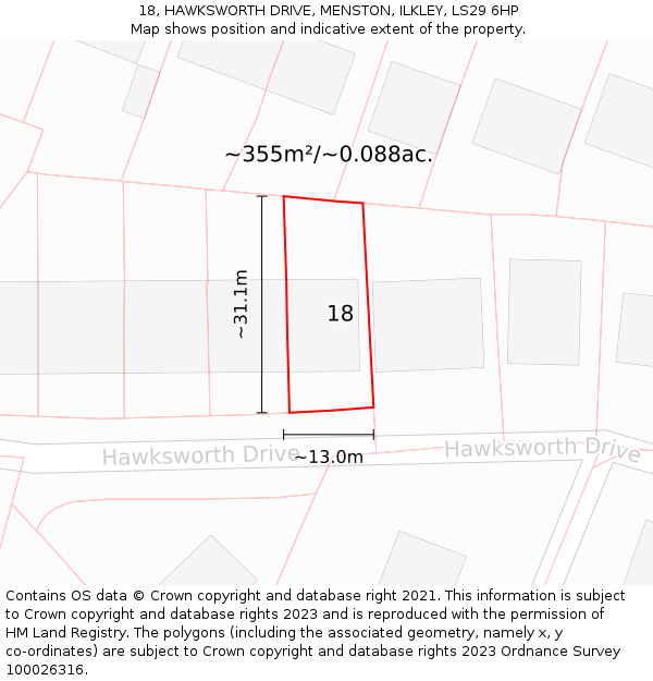 18, HAWKSWORTH DRIVE, MENSTON, ILKLEY, LS29 6HP: Plot and title map