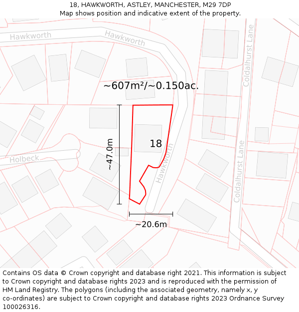 18, HAWKWORTH, ASTLEY, MANCHESTER, M29 7DP: Plot and title map