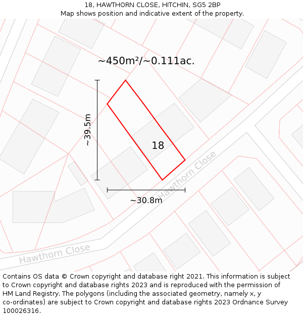 18, HAWTHORN CLOSE, HITCHIN, SG5 2BP: Plot and title map