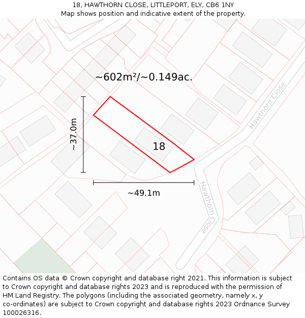 18, HAWTHORN CLOSE, LITTLEPORT, ELY, CB6 1NY: Plot and title map