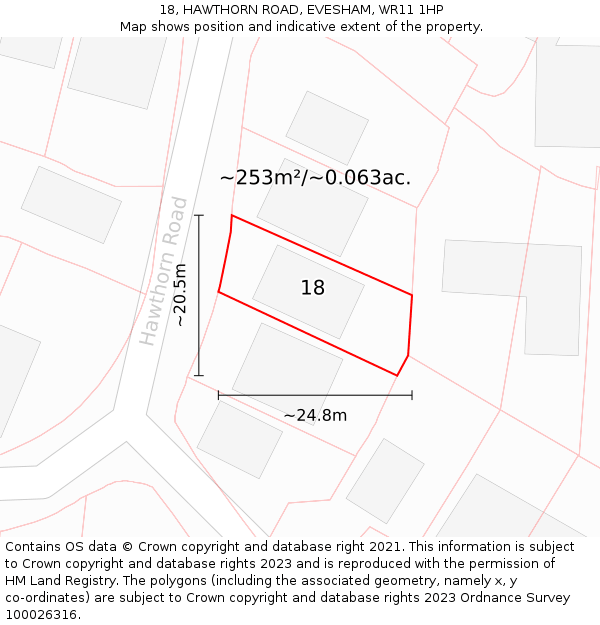 18, HAWTHORN ROAD, EVESHAM, WR11 1HP: Plot and title map