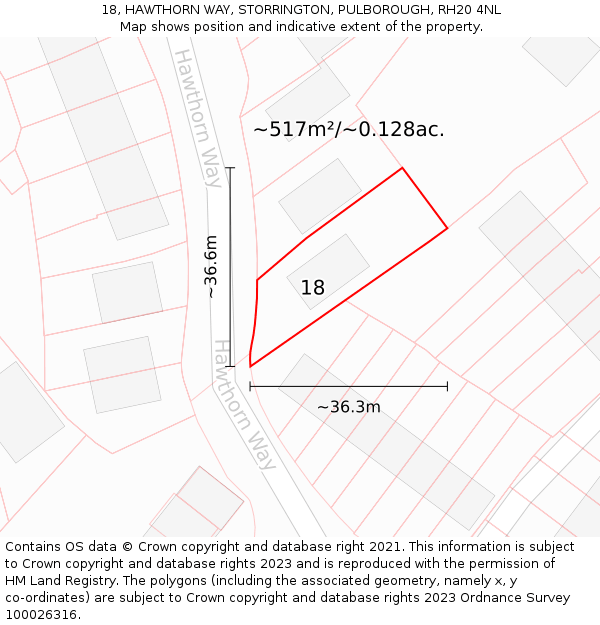 18, HAWTHORN WAY, STORRINGTON, PULBOROUGH, RH20 4NL: Plot and title map