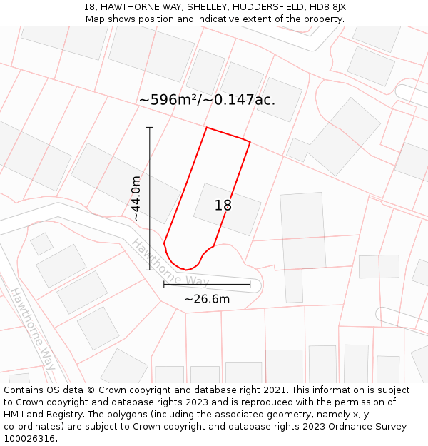18, HAWTHORNE WAY, SHELLEY, HUDDERSFIELD, HD8 8JX: Plot and title map