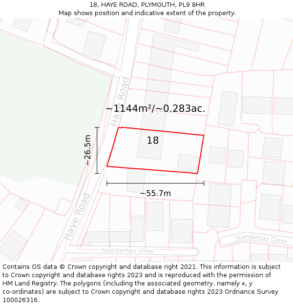 18, HAYE ROAD, PLYMOUTH, PL9 8HR: Plot and title map