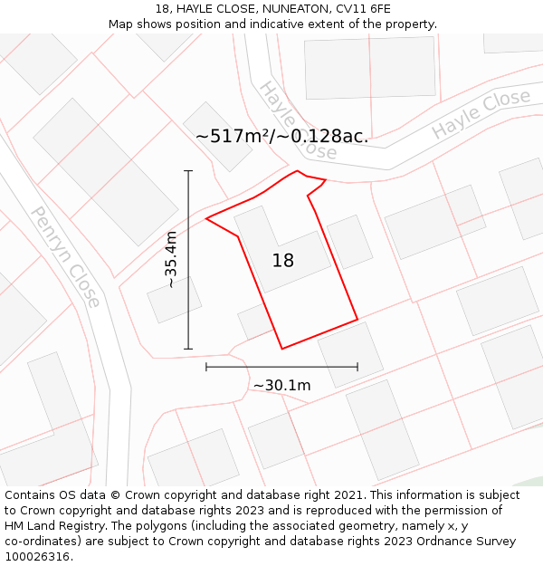 18, HAYLE CLOSE, NUNEATON, CV11 6FE: Plot and title map
