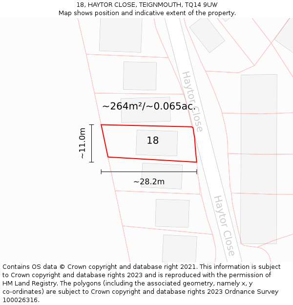 18, HAYTOR CLOSE, TEIGNMOUTH, TQ14 9UW: Plot and title map