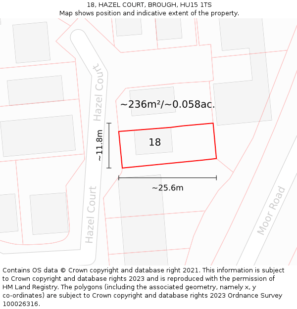 18, HAZEL COURT, BROUGH, HU15 1TS: Plot and title map