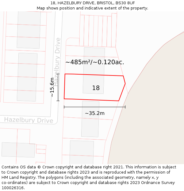 18, HAZELBURY DRIVE, BRISTOL, BS30 8UF: Plot and title map