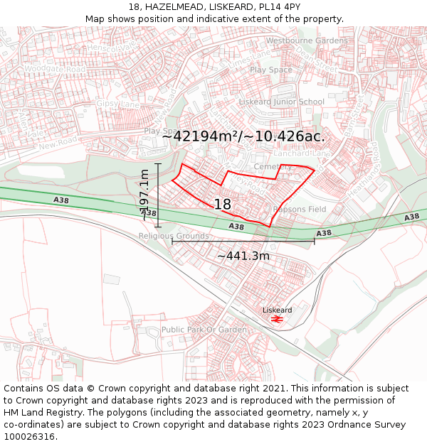 18, HAZELMEAD, LISKEARD, PL14 4PY: Plot and title map