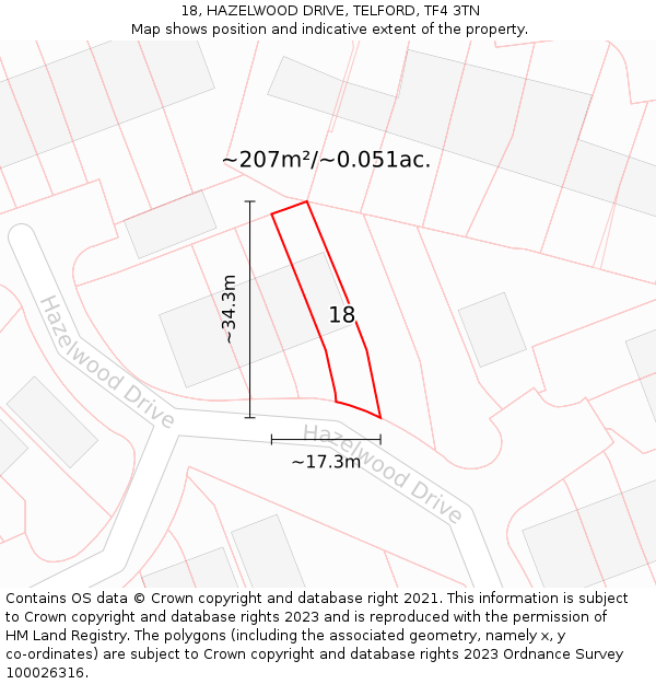 18, HAZELWOOD DRIVE, TELFORD, TF4 3TN: Plot and title map