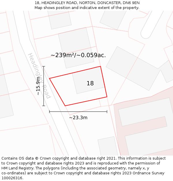 18, HEADINGLEY ROAD, NORTON, DONCASTER, DN6 9EN: Plot and title map