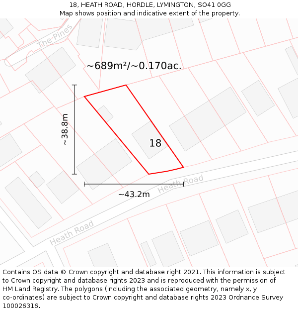 18, HEATH ROAD, HORDLE, LYMINGTON, SO41 0GG: Plot and title map