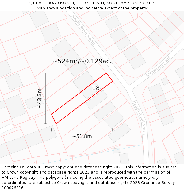 18, HEATH ROAD NORTH, LOCKS HEATH, SOUTHAMPTON, SO31 7PL: Plot and title map