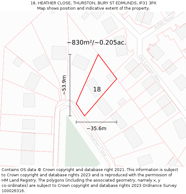 18, HEATHER CLOSE, THURSTON, BURY ST EDMUNDS, IP31 3PX: Plot and title map