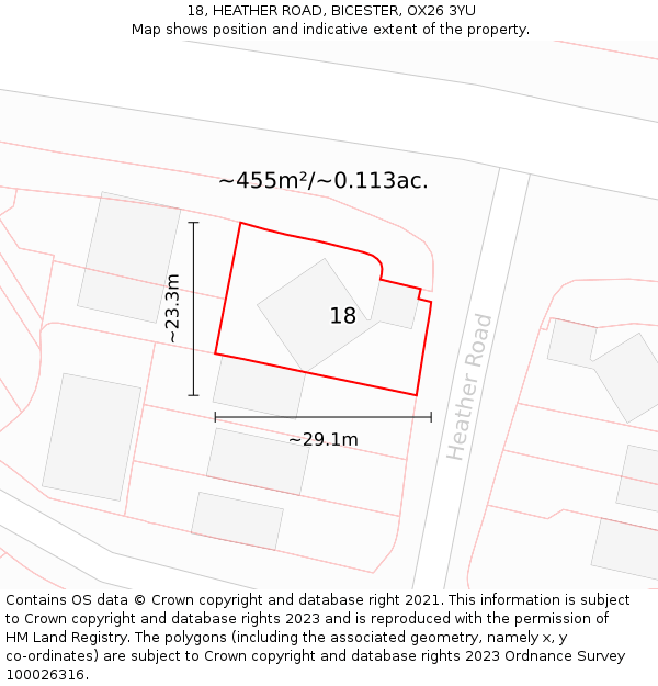 18, HEATHER ROAD, BICESTER, OX26 3YU: Plot and title map