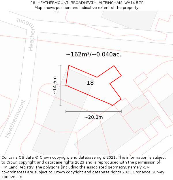 18, HEATHERMOUNT, BROADHEATH, ALTRINCHAM, WA14 5ZP: Plot and title map