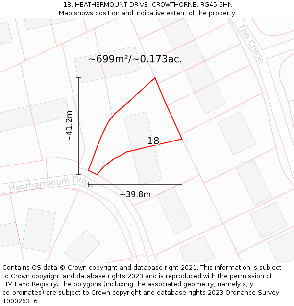 18, HEATHERMOUNT DRIVE, CROWTHORNE, RG45 6HN: Plot and title map