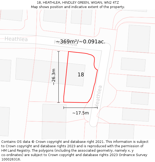 18, HEATHLEA, HINDLEY GREEN, WIGAN, WN2 4TZ: Plot and title map