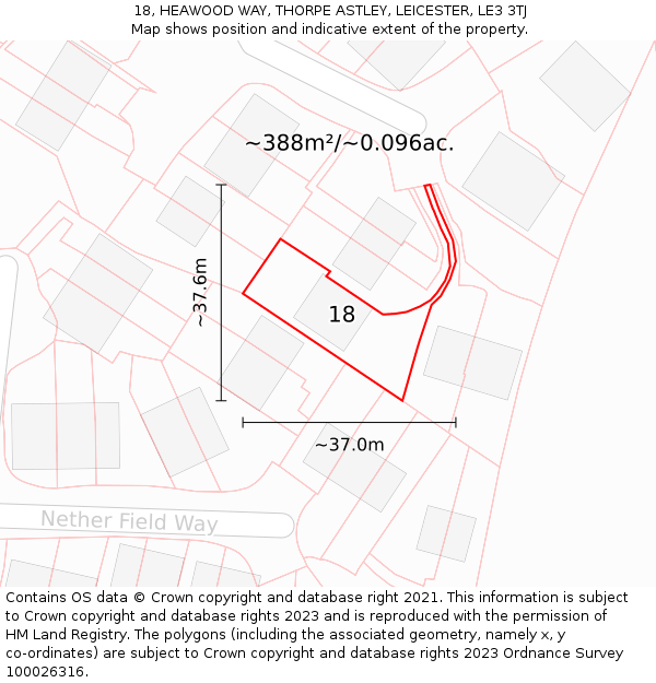 18, HEAWOOD WAY, THORPE ASTLEY, LEICESTER, LE3 3TJ: Plot and title map