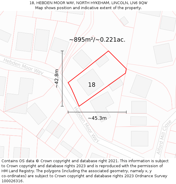 18, HEBDEN MOOR WAY, NORTH HYKEHAM, LINCOLN, LN6 9QW: Plot and title map