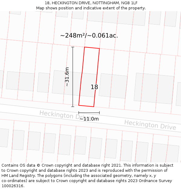 18, HECKINGTON DRIVE, NOTTINGHAM, NG8 1LF: Plot and title map