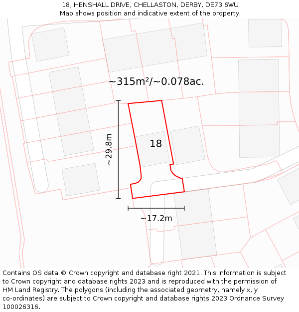 18, HENSHALL DRIVE, CHELLASTON, DERBY, DE73 6WU: Plot and title map