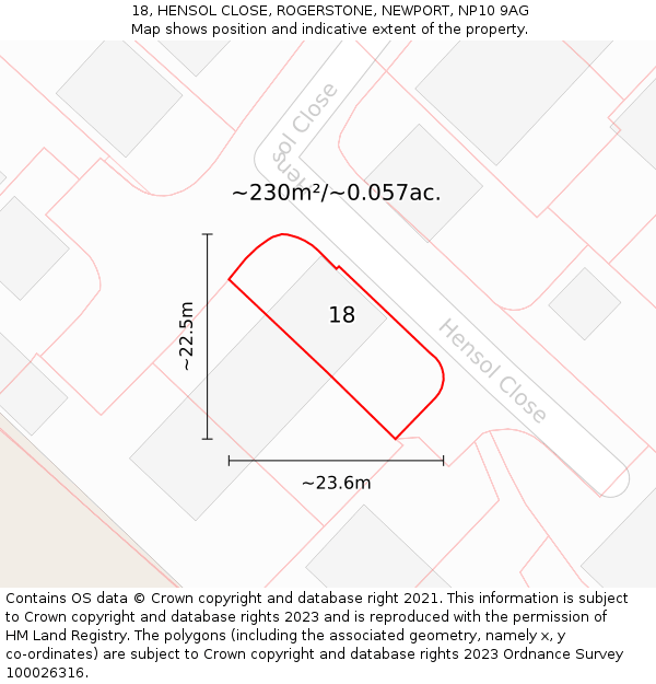 18, HENSOL CLOSE, ROGERSTONE, NEWPORT, NP10 9AG: Plot and title map