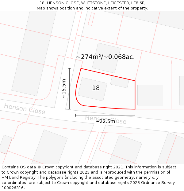 18, HENSON CLOSE, WHETSTONE, LEICESTER, LE8 6PJ: Plot and title map